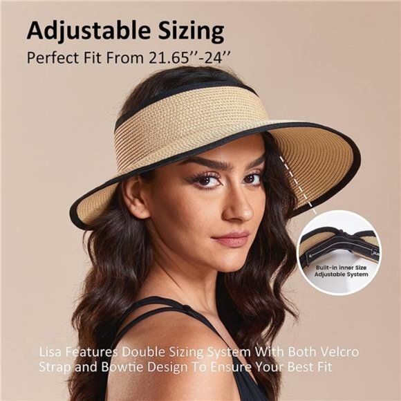 New Sun Visor Hats for Wome  Summer Ponytail Foldable Straw‎ Beach Hat UPF 50+ - Picture 4 of 7